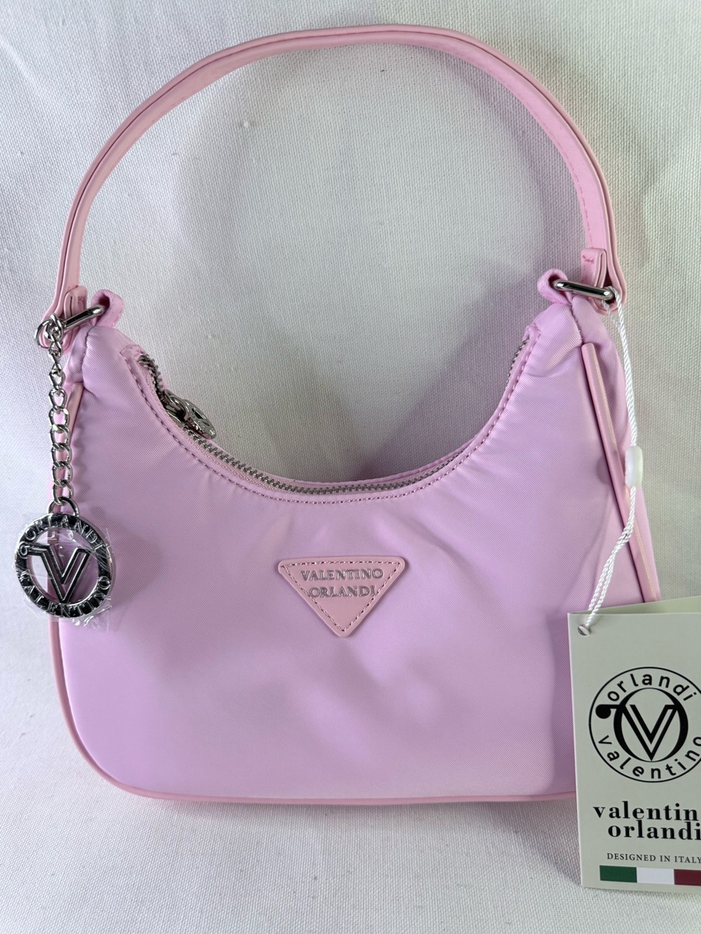 Valentino Orlandi Light Pink Shoulder Bag with Silver Charm V-3015